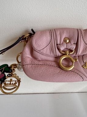 Juicy Couture Y2K Pink Leather Wristlet Mini Bag Charm Set Coquette Girly